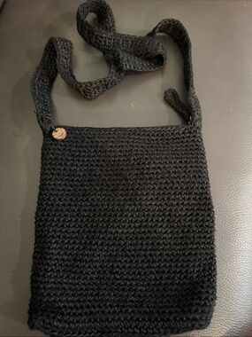 Black Crochet Crossbody Bag with Button Accent - Brand Unspecified